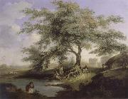 Natives Drawing Water form a pond with Warren Hastings-House at Alipur in the Distance unknow artist